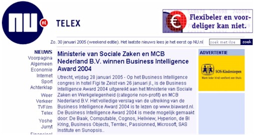 Ministerie van Sociale Zaken en MCB winnen BI Award 2004